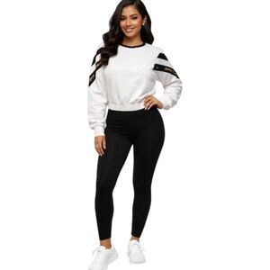 Justice Black and White Sweatshirt with Gold Details Size L (Junior)